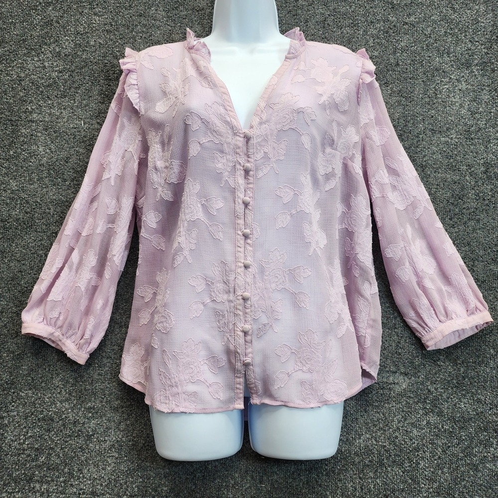 Maeve Anthropologie Womens Boho Sheer Floral Ruffle Romantic Blouse Top Size 14